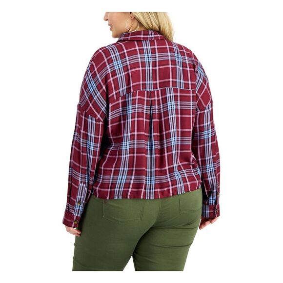 LOVE FIRE Womens Cuffed Sleeve Point Collar Button Up Top - Picture 2 of 4